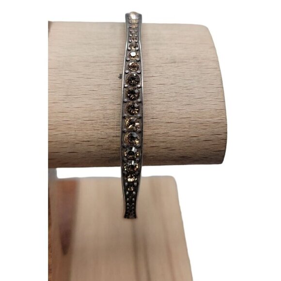 Brighton Orange Crystal Wave Bangle Bracelet Silver Tone 7.5" Vintage - Picture 2 of 13